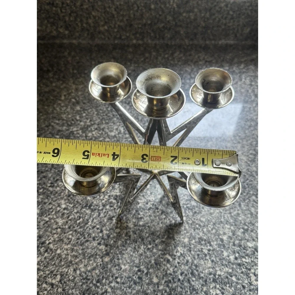 3D Star Candelabra Taper Candleholder Silver Color Metal